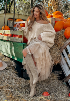 Tiulowa Skirt z falbankami Millana in camel