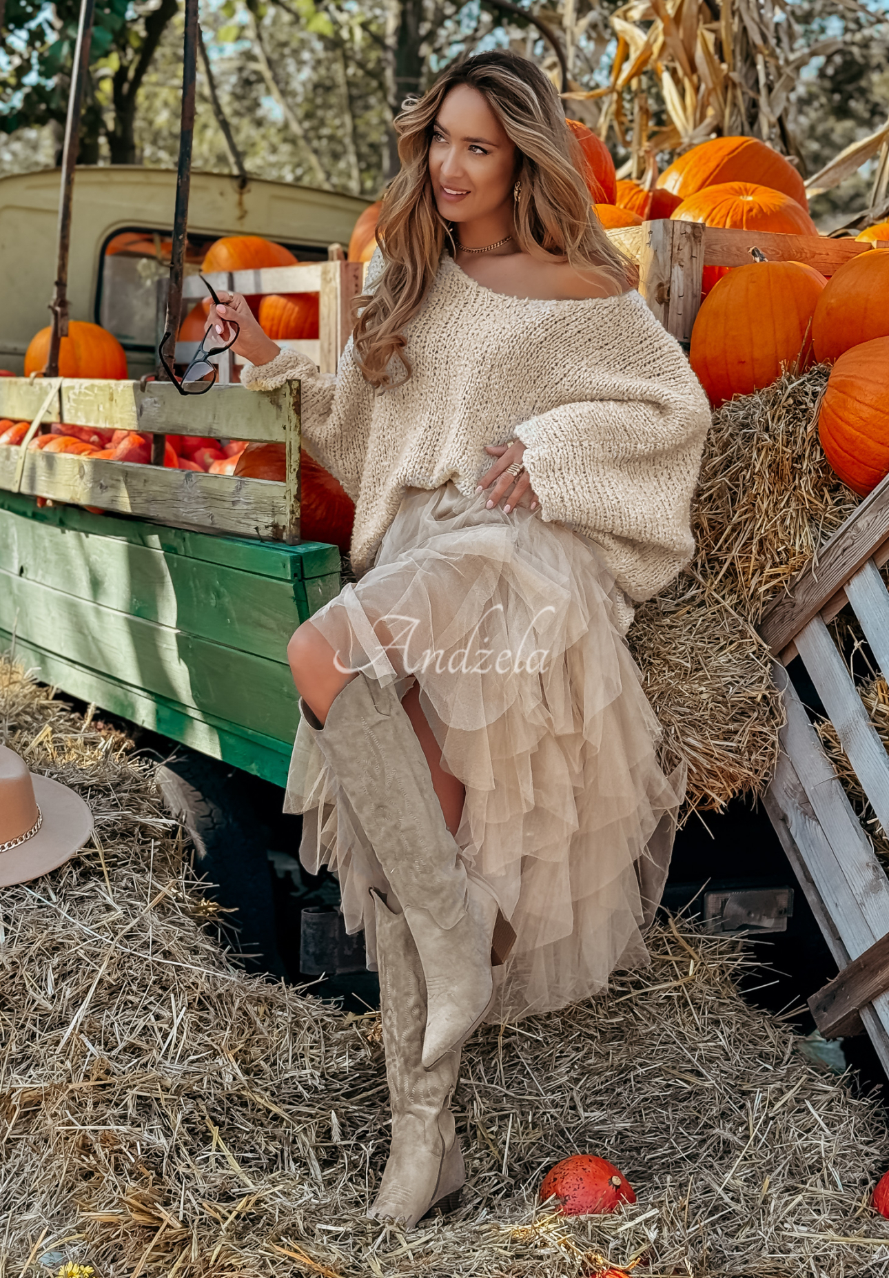 Tulle skirt with frills Millana beige
