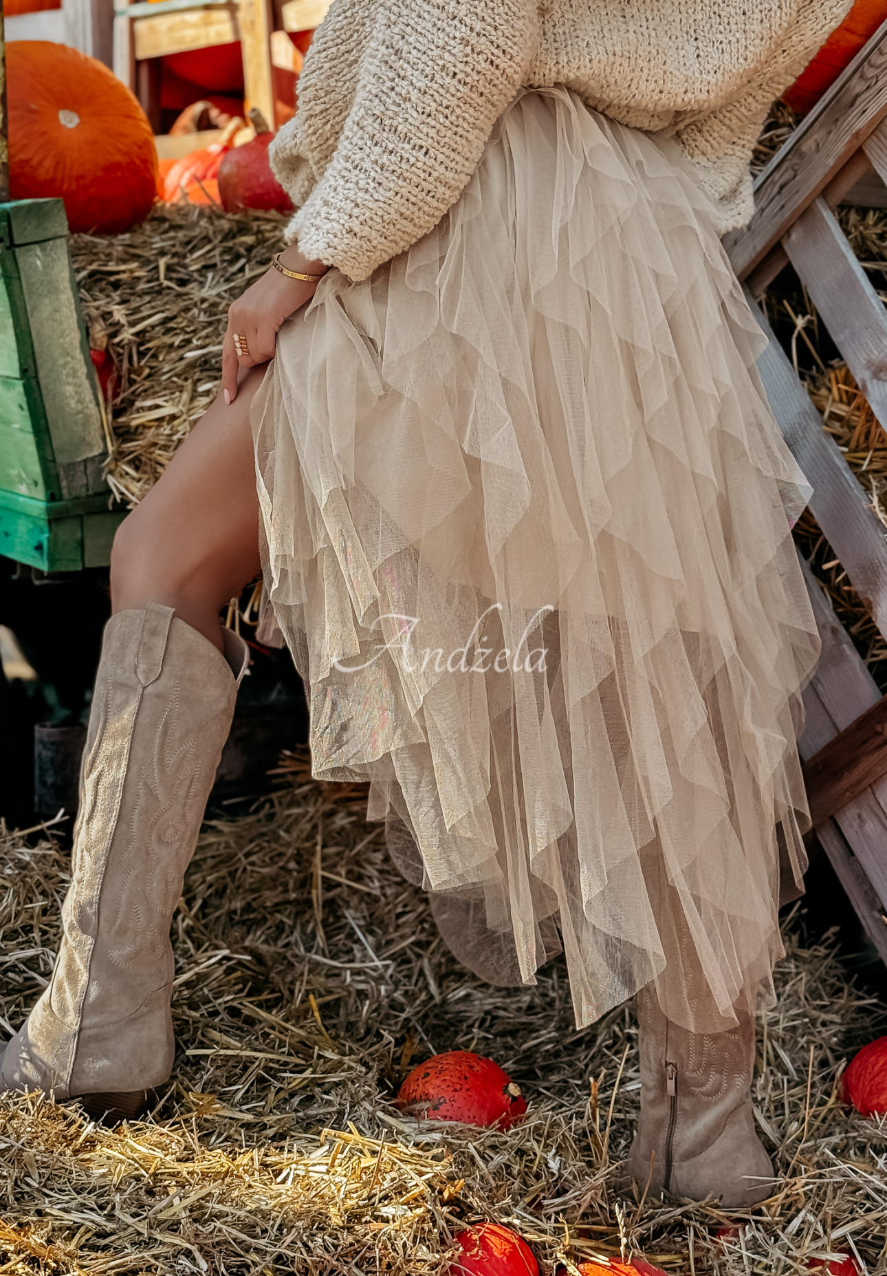 Tulle skirt with frills Millana beige