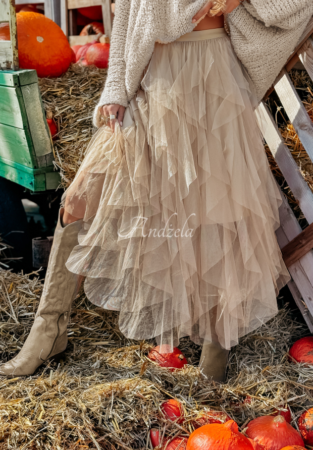 Tulle skirt with frills Millana beige