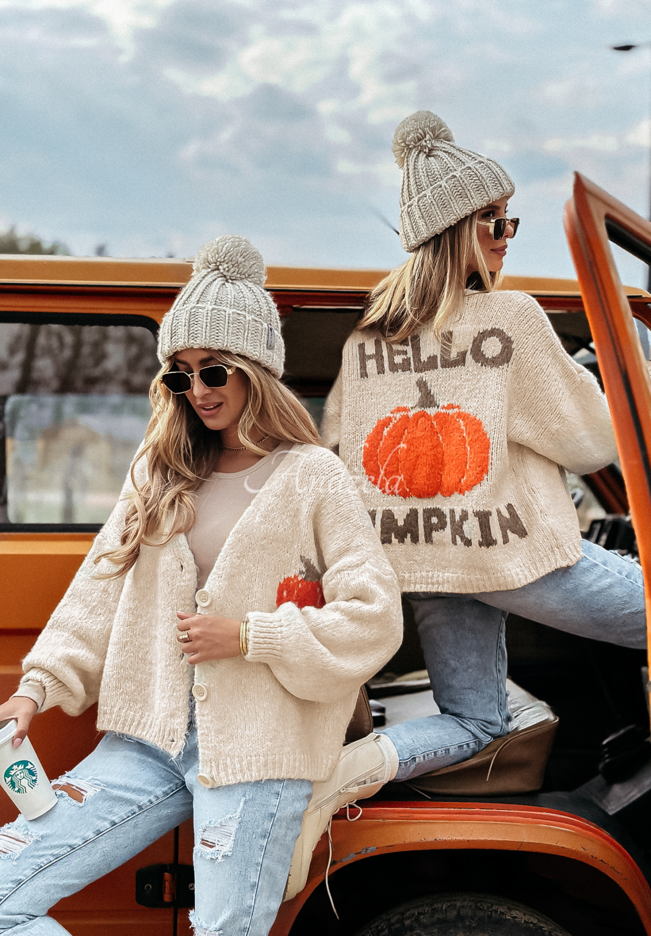 Krótki kardigan z wełną Hello Pumpkin beżowy