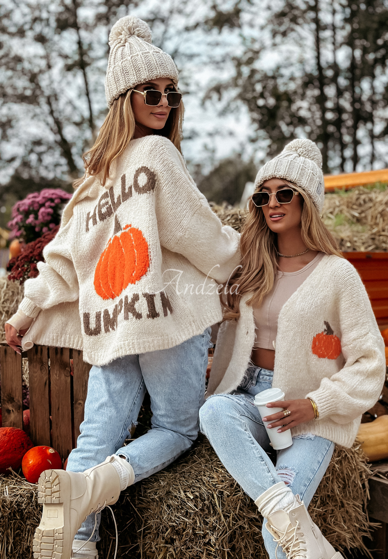 Krótki kardigan z wełną Hello Pumpkin beżowy