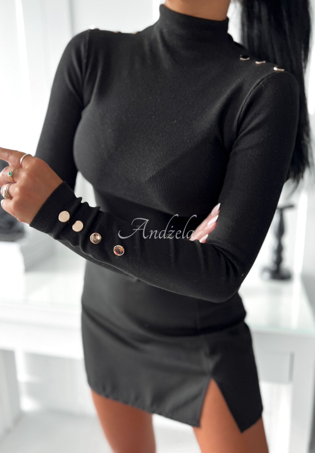 Ribbed blouse with half turtleneck Pilar black