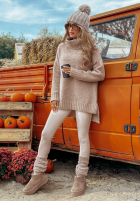 Sweter oversize z golfem Benin beżowy