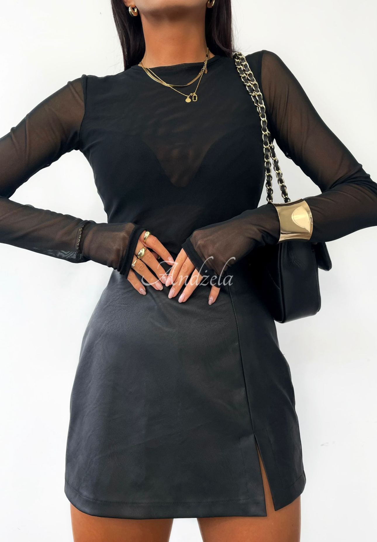 La Milla Got My Attention leather mini skirt-shorts black