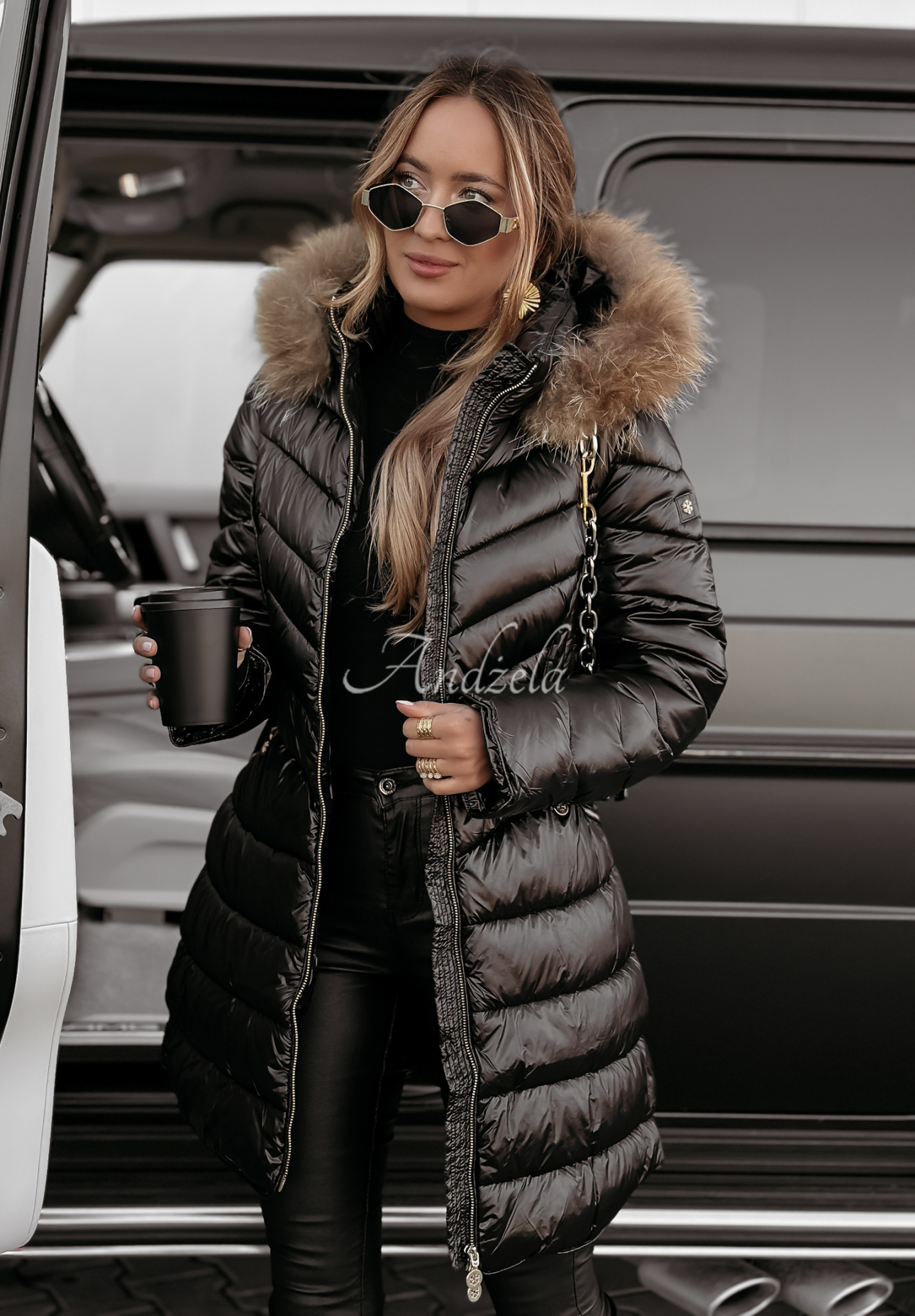 Long quilted jacket with fur The Snow Glow black