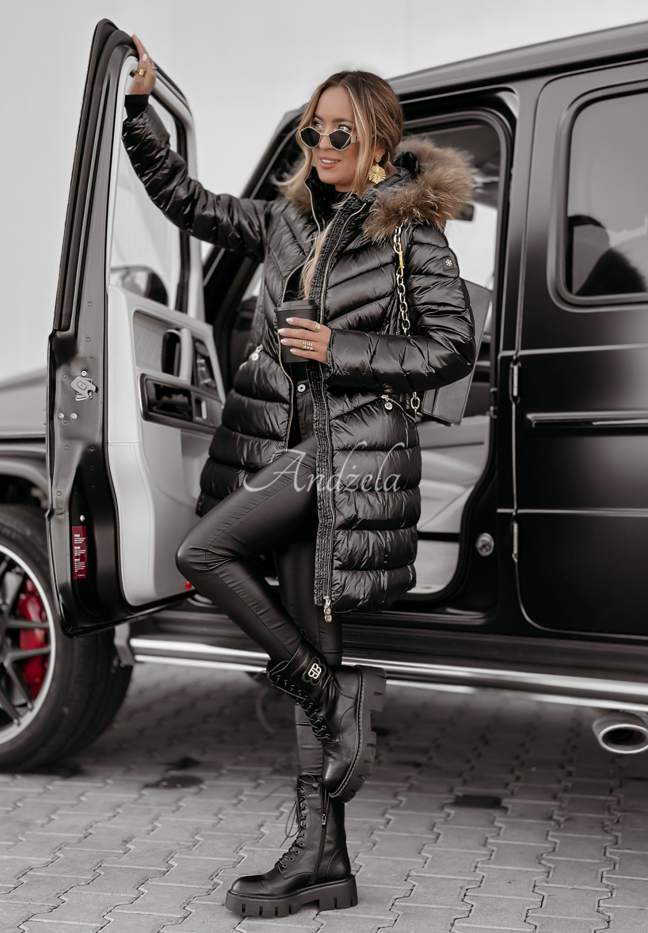 Long quilted jacket with fur The Snow Glow black