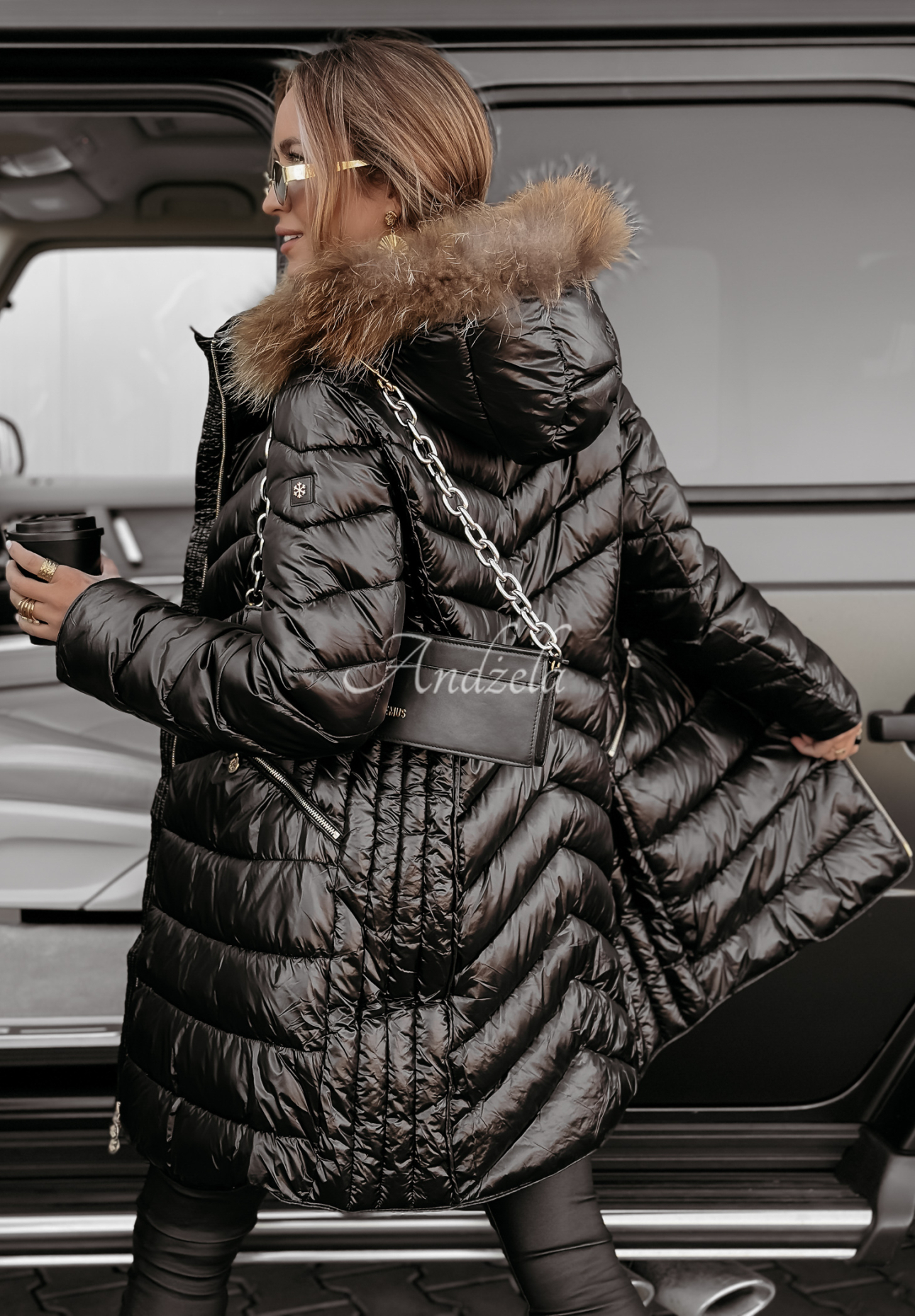 Long quilted jacket with fur The Snow Glow black
