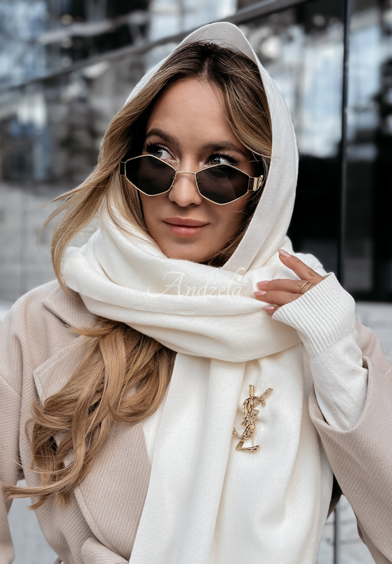 Closer To Heaven ecru fringed scarf