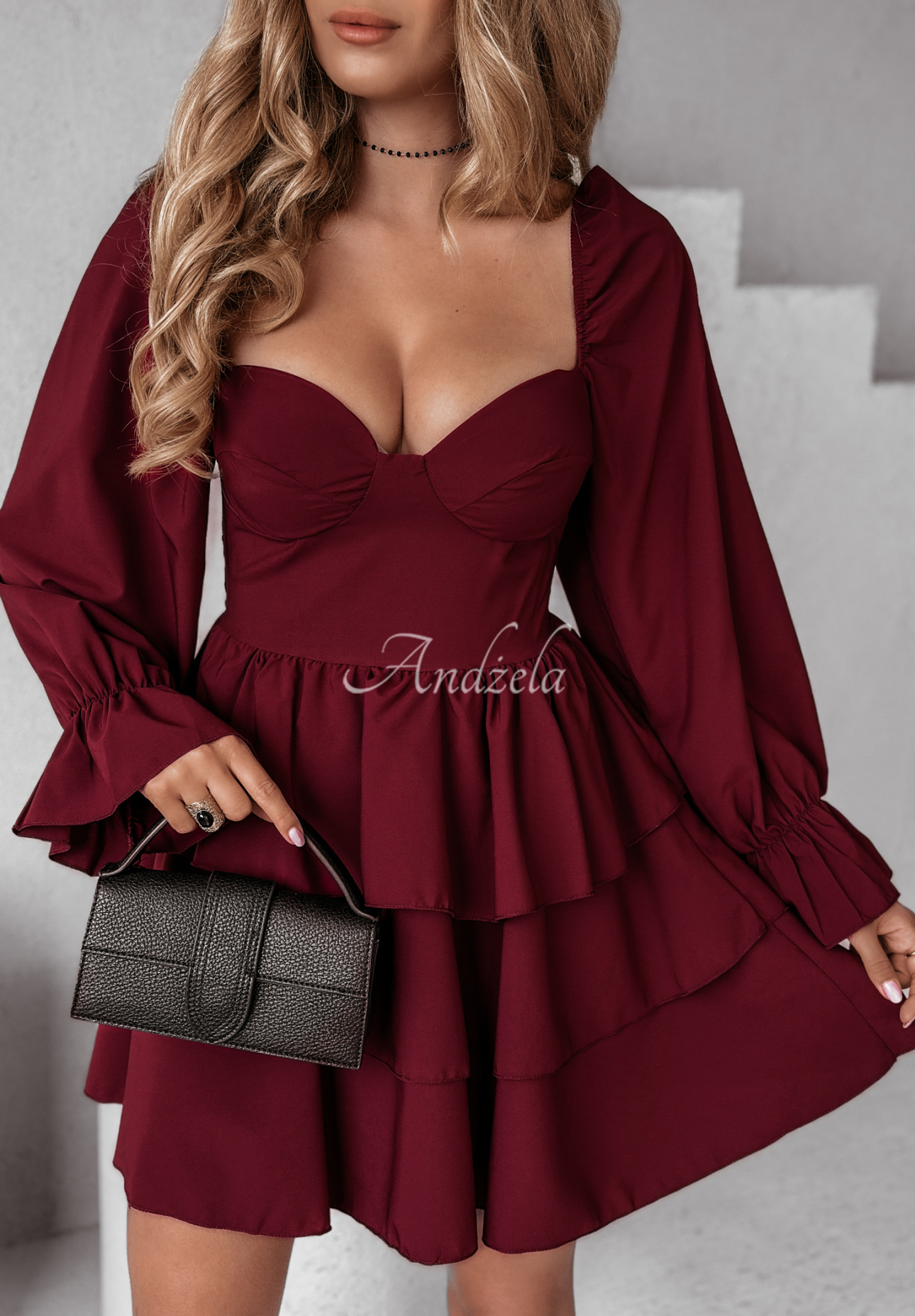 Her Secret burgundy mini dress with frills