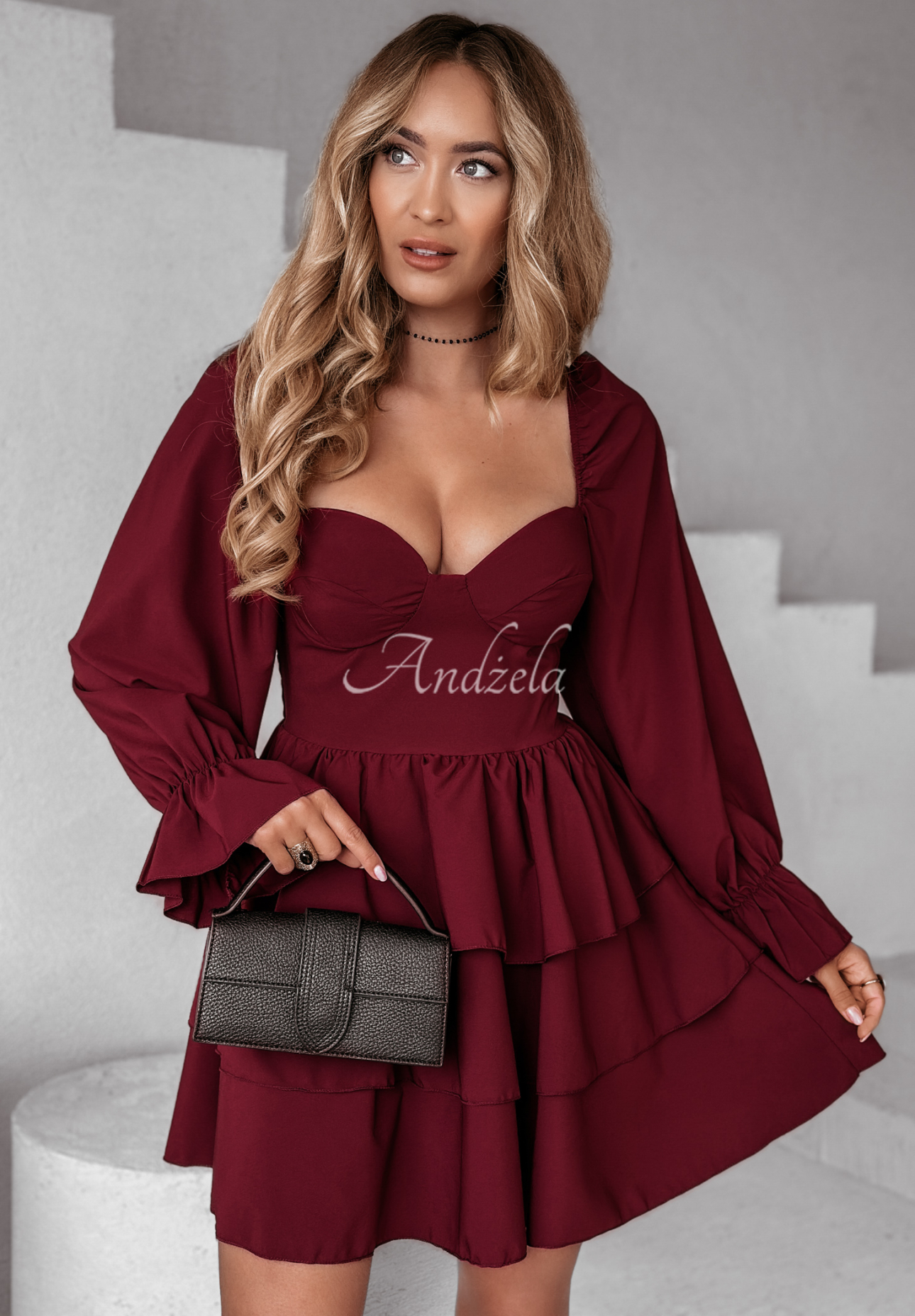 Her Secret burgundy mini dress with frills