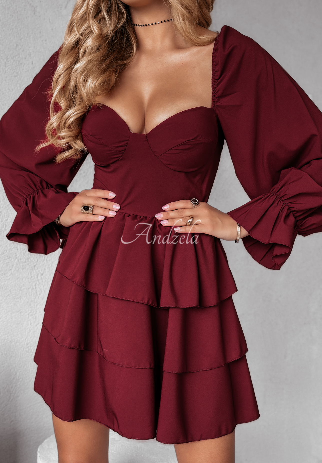 Her Secret burgundy mini dress with frills