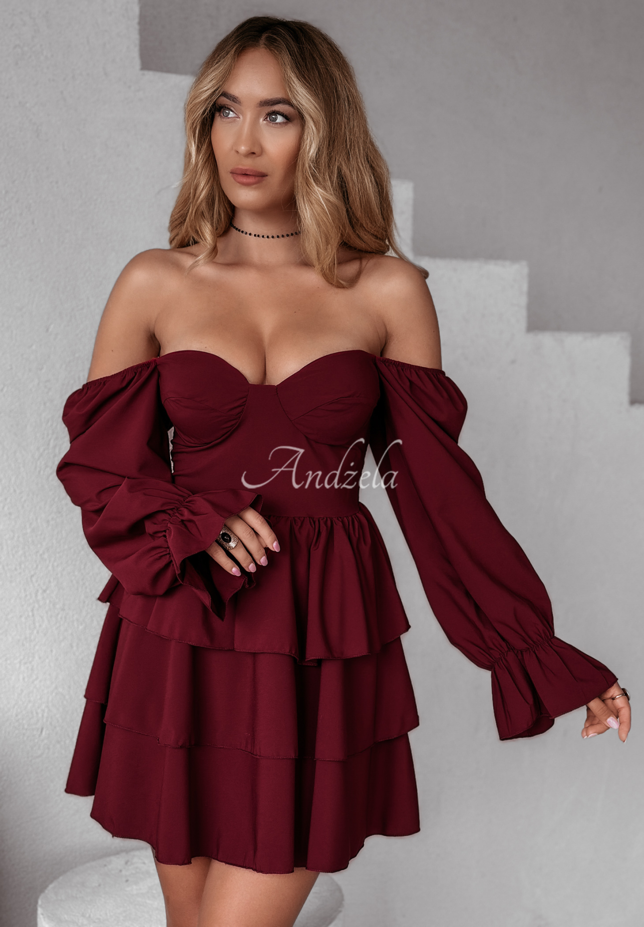 Her Secret burgundy mini dress with frills