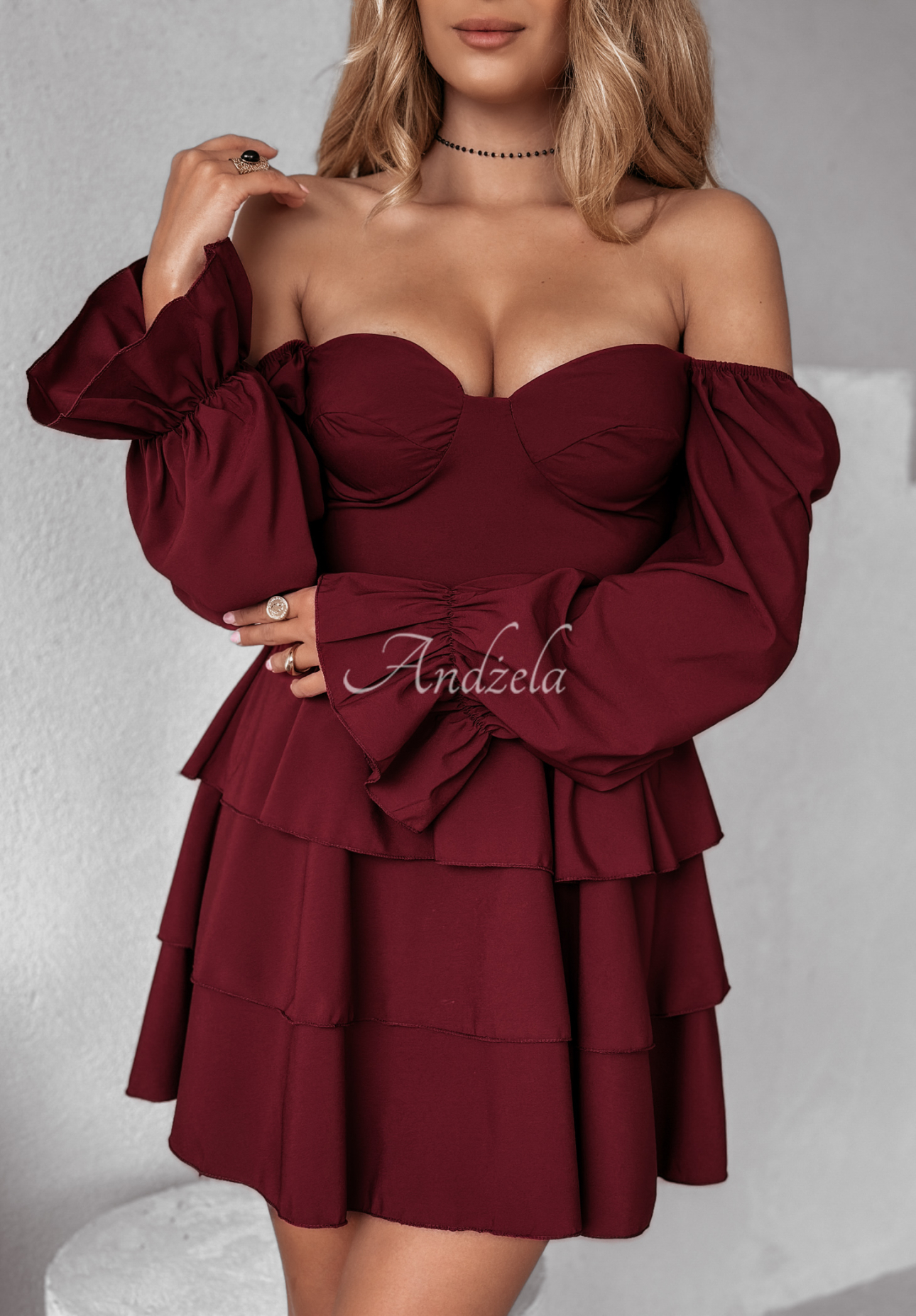Her Secret burgundy mini dress with frills