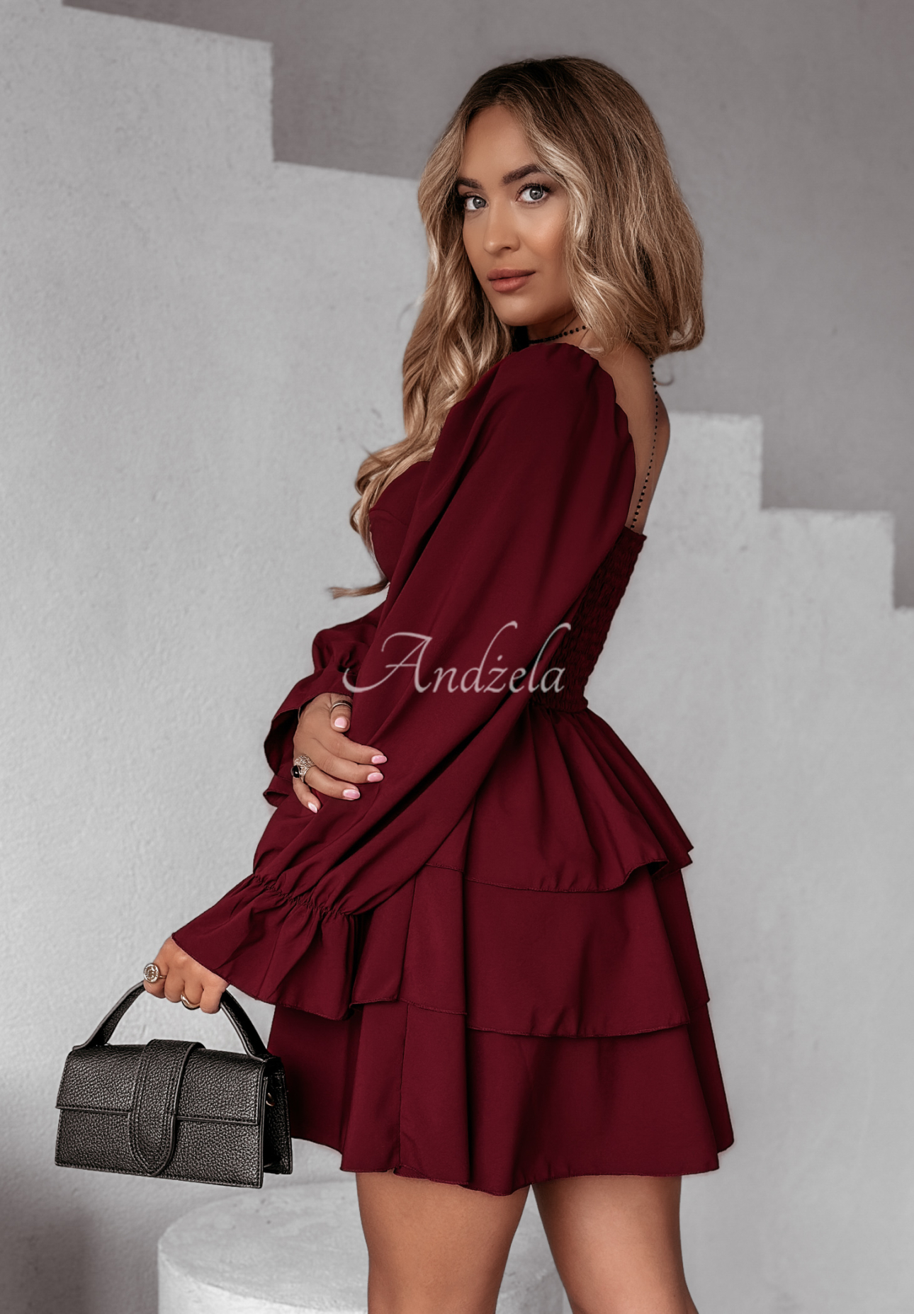 Her Secret burgundy mini dress with frills