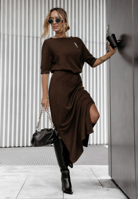 Knitted blouse and skirt set Fall Into Place chocolate