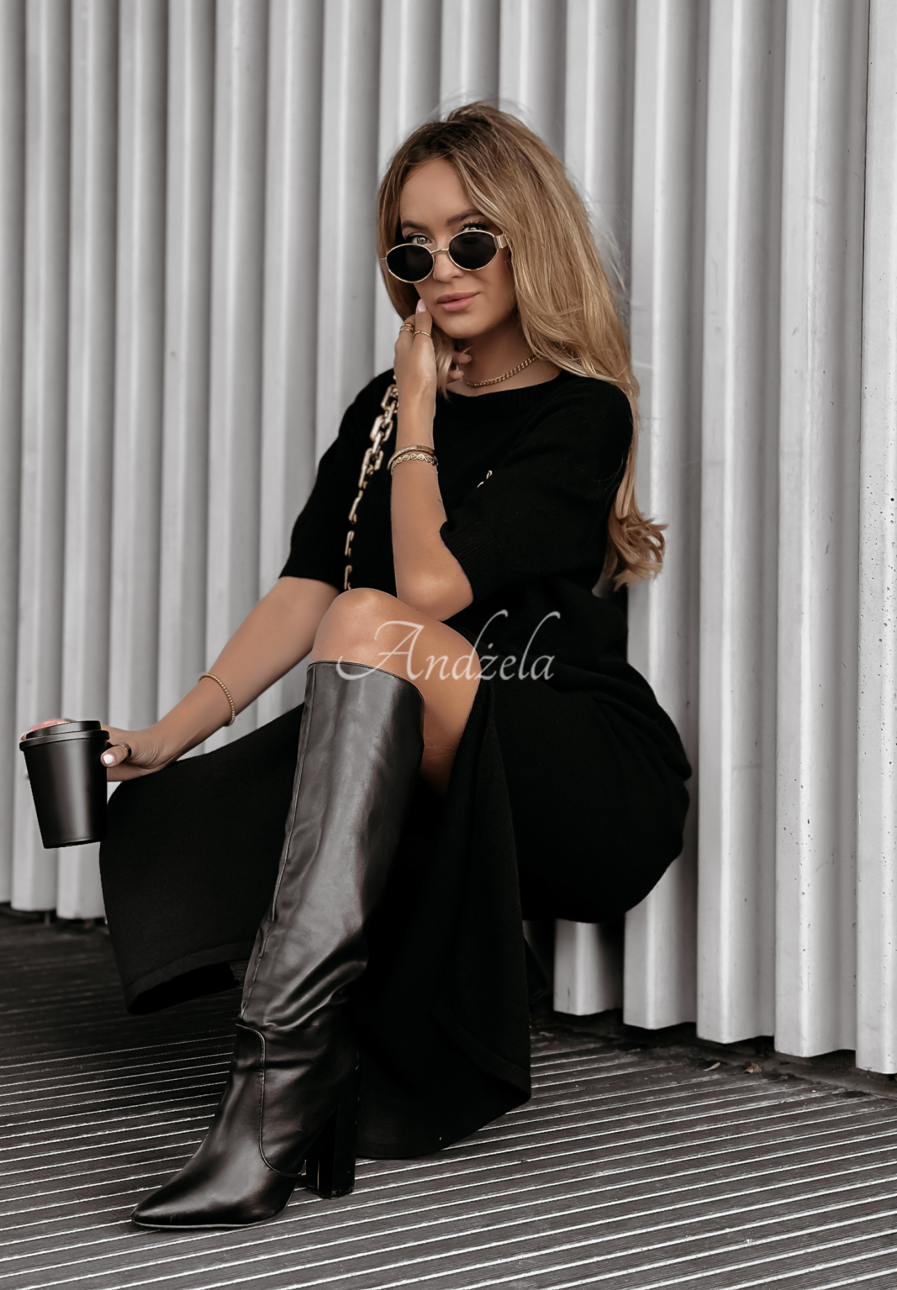 Knitted blouse and skirt set Fall Into Place black