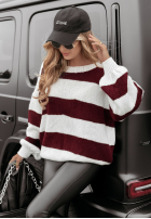 Sweter oversize w paski Warm Embrace biało-burgundowy