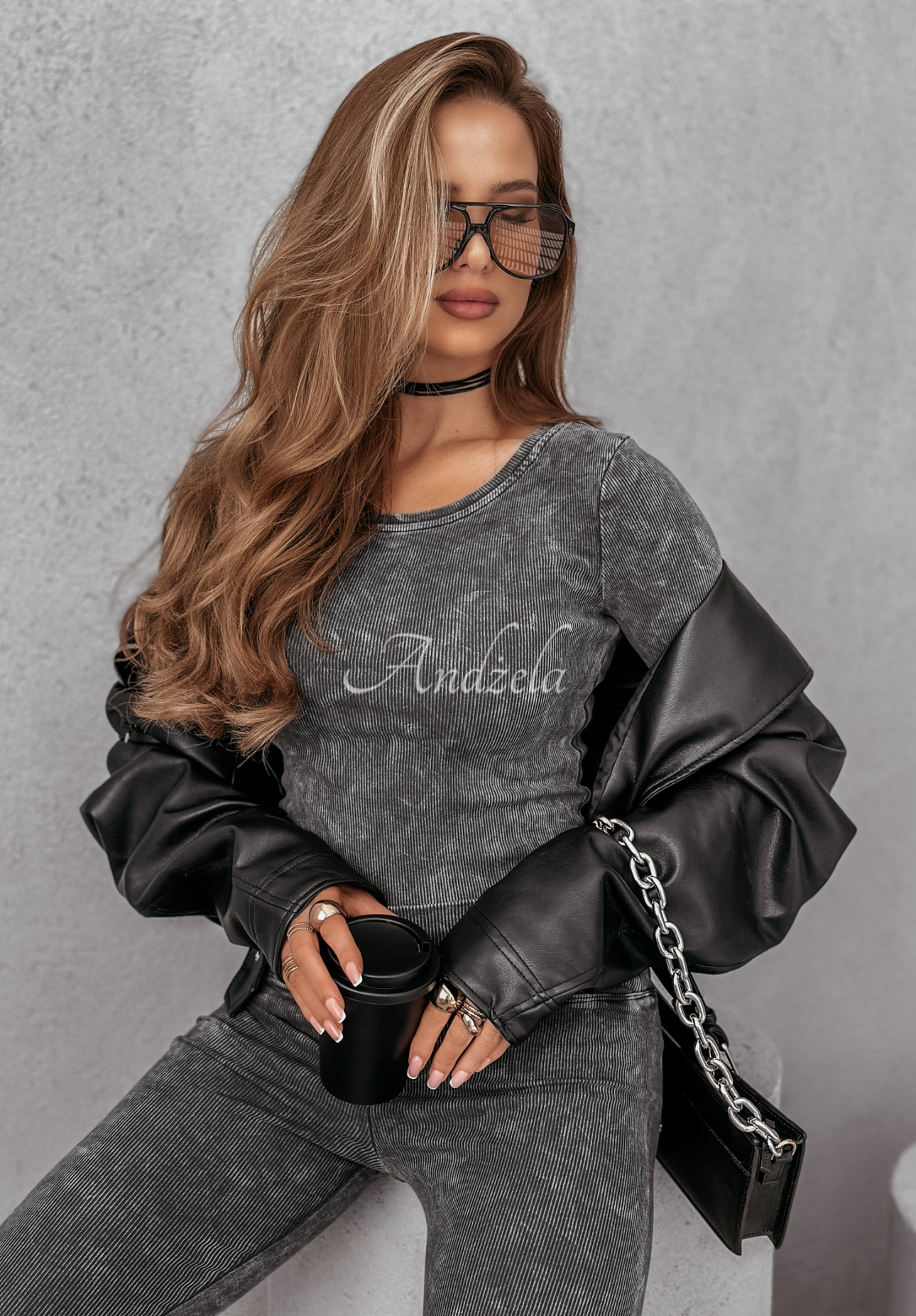 Ribbed Be A Voice blouse in graphite