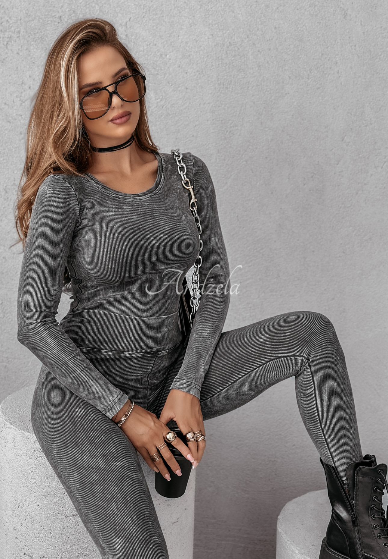 Ribbed Be A Voice blouse in graphite