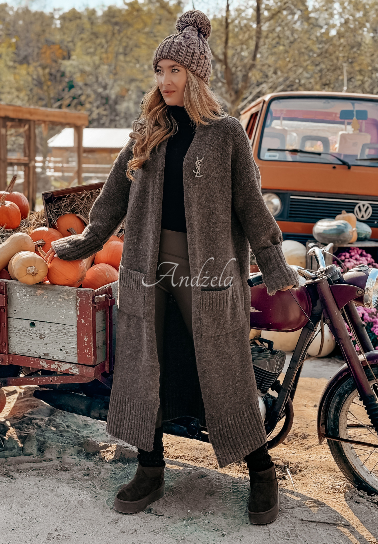 Long oversize cardigan with pockets Marbelio chocolate