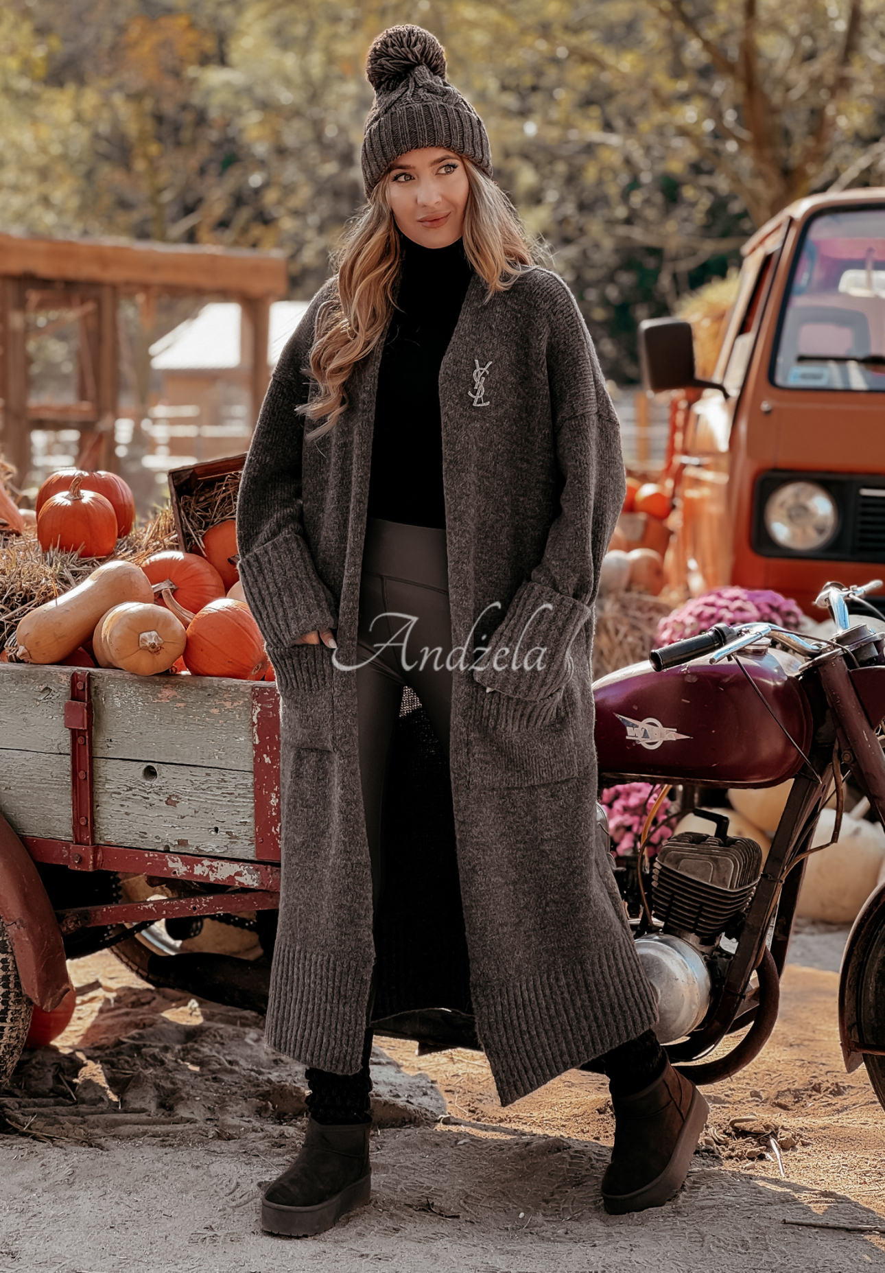 Long oversize cardigan with pockets Marbelio chocolate