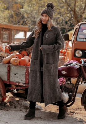 Long oversize cardigan with pockets Marbelio chocolate