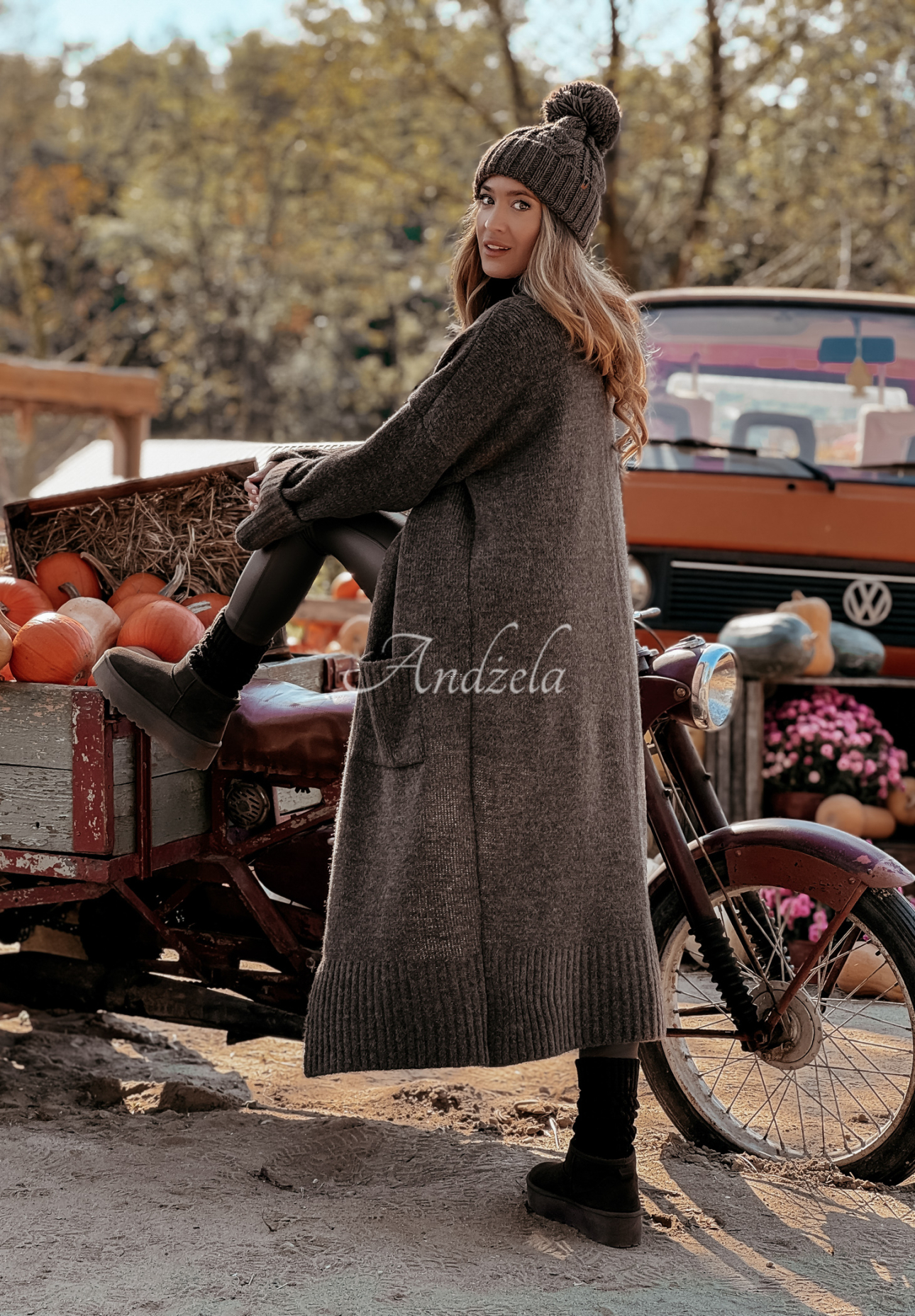 Long oversize cardigan with pockets Marbelio chocolate
