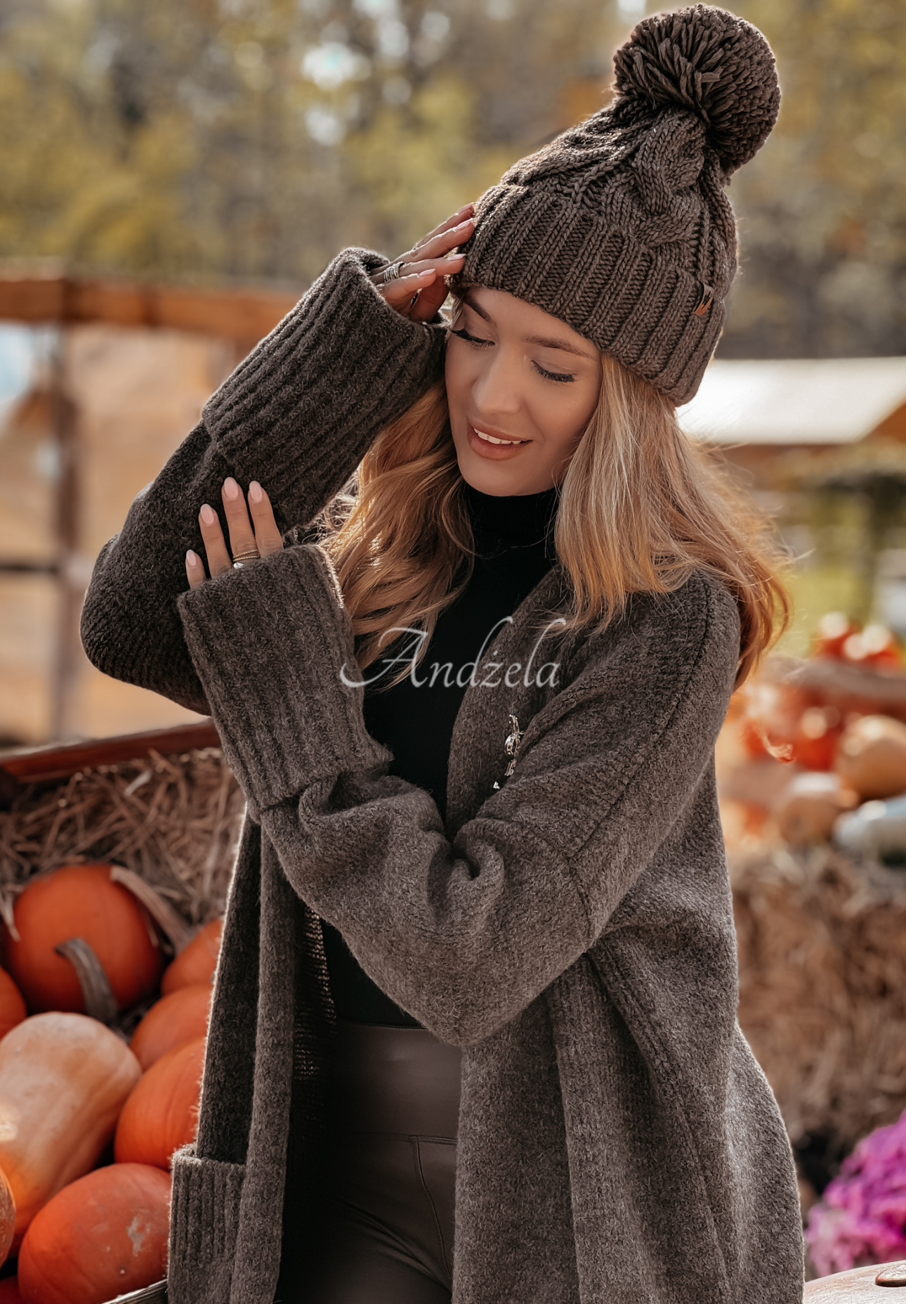 Long oversize cardigan with pockets Marbelio chocolate