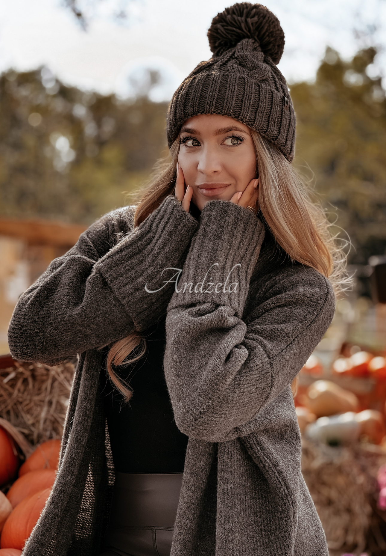 Long oversize cardigan with pockets Marbelio chocolate