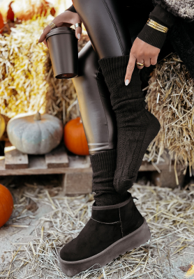 Embellished braided wool socks Himalayan black