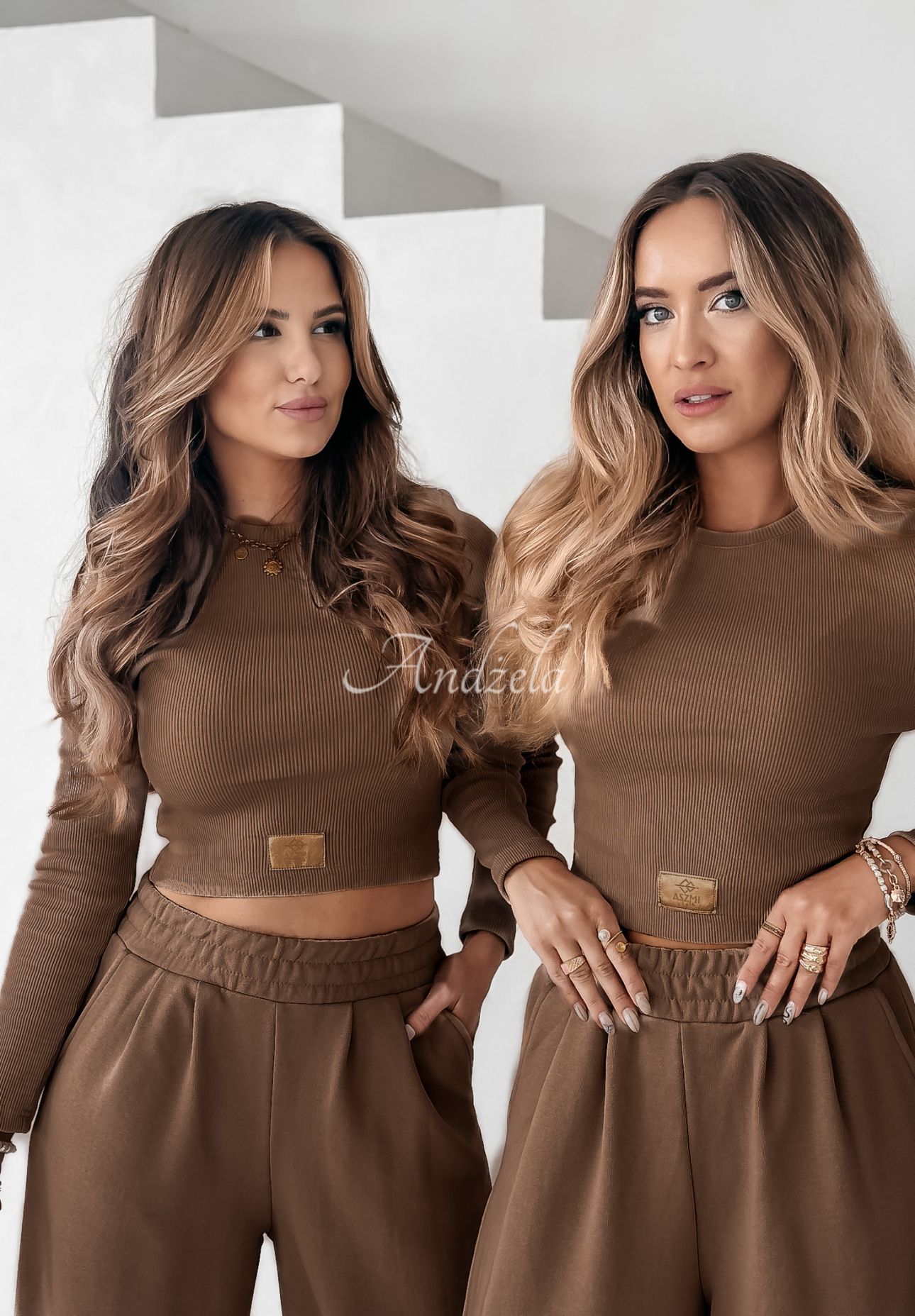 Striped blouse and wide leg pants set Don't Stop chocolate