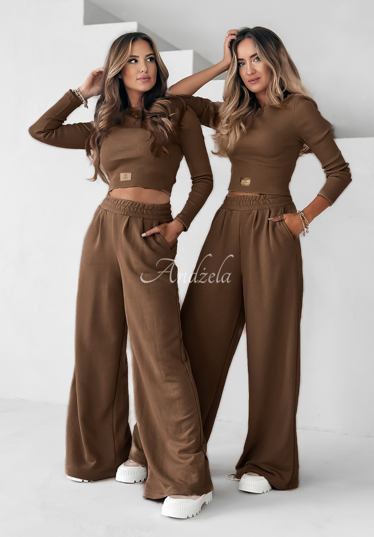 Striped blouse and wide leg pants set Don't Stop chocolate