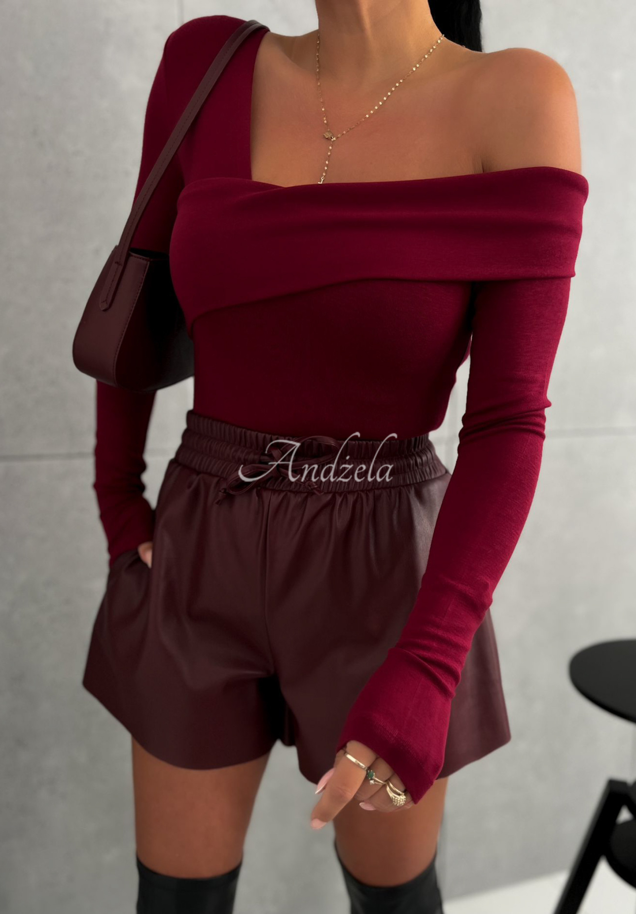 One shoulder long sleeve blouse Heather burgundy