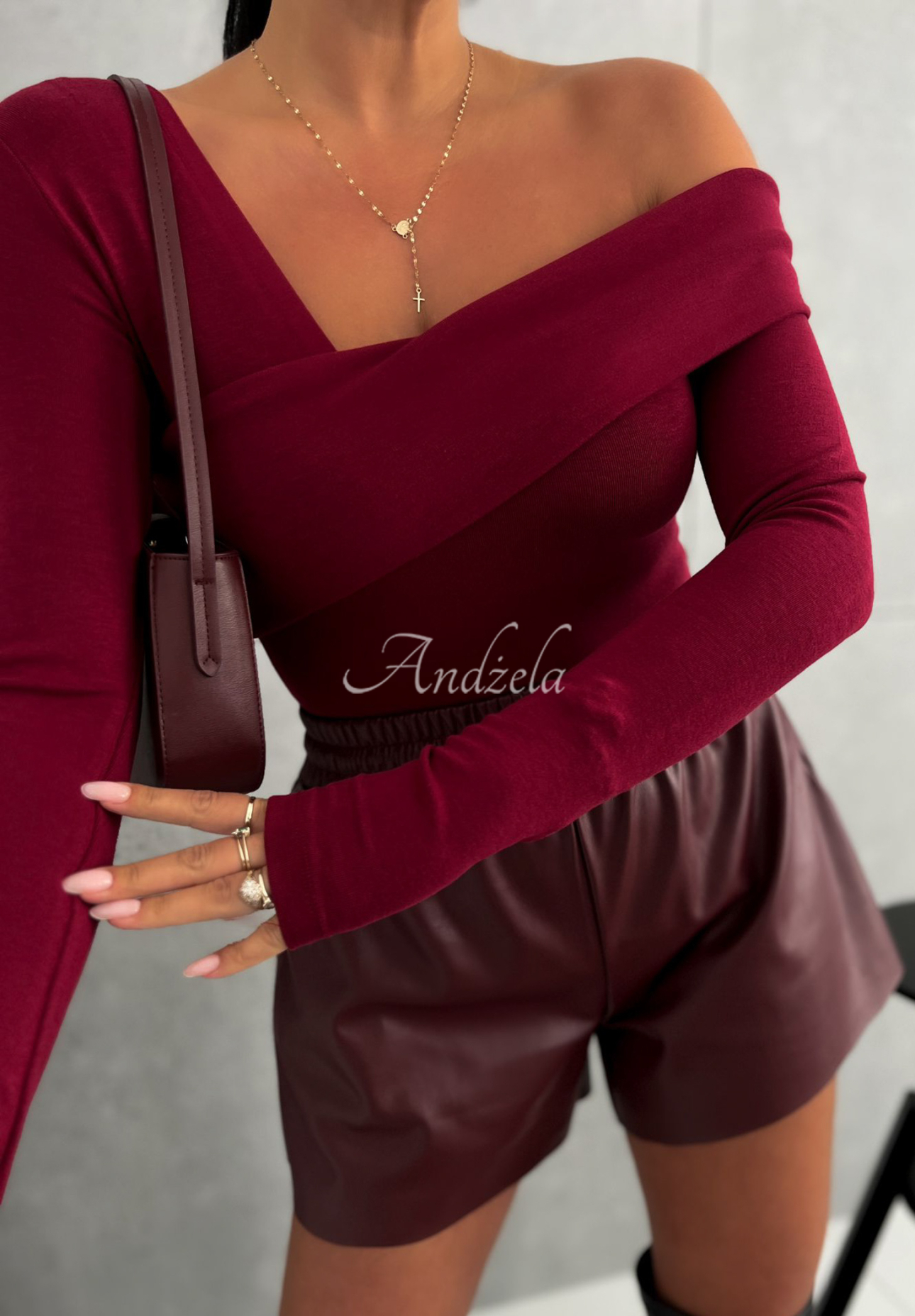One shoulder long sleeve blouse Heather burgundy