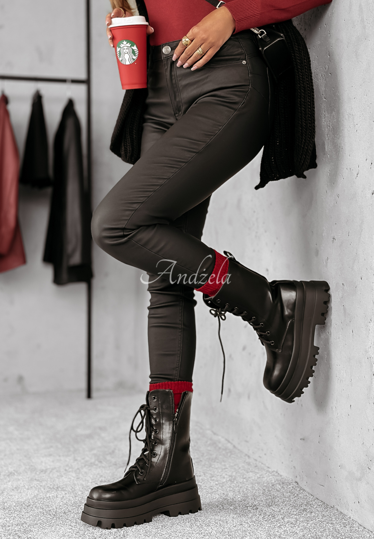 Waxed skinny pants What You Can black