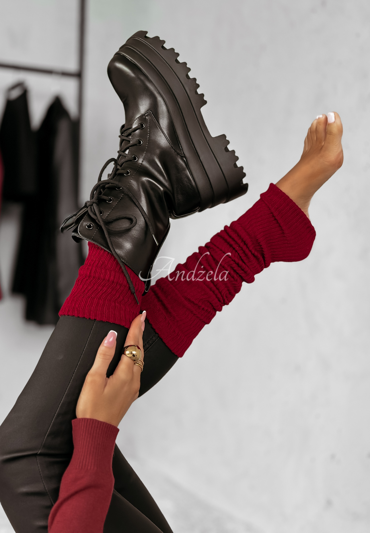 Braided leg warmers leg gaiters Snowy Rose burgundy