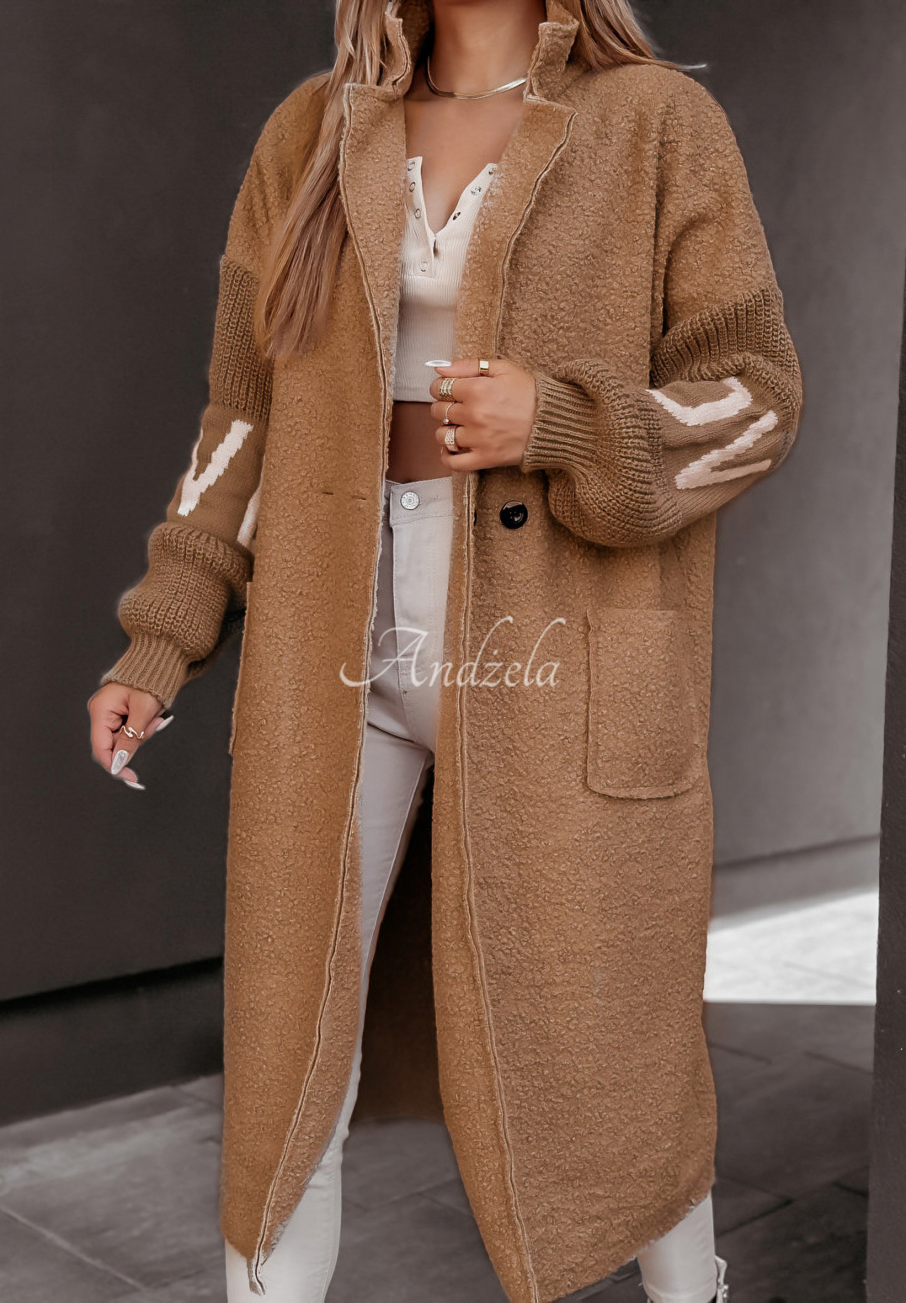 Love long sheepskin coat camel