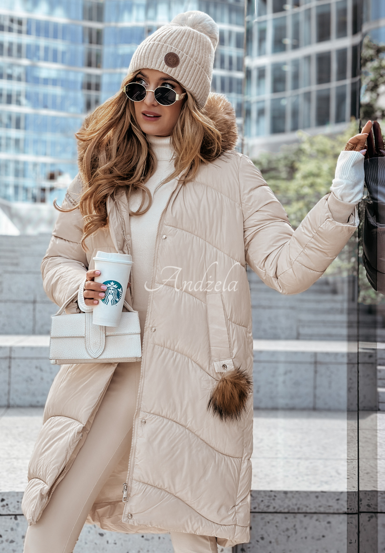 Long quilted jacket with fur Snow Offense beige