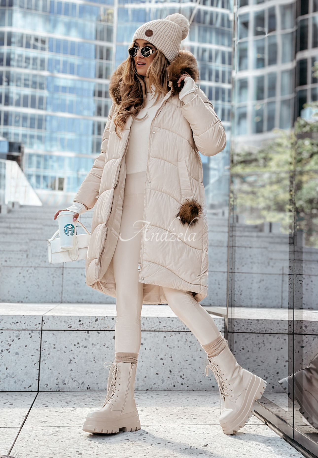 Long quilted jacket with fur Snow Offense beige