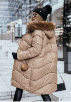 Długa pikowana kurtka z futerkiem Snow Offense czekoladowa