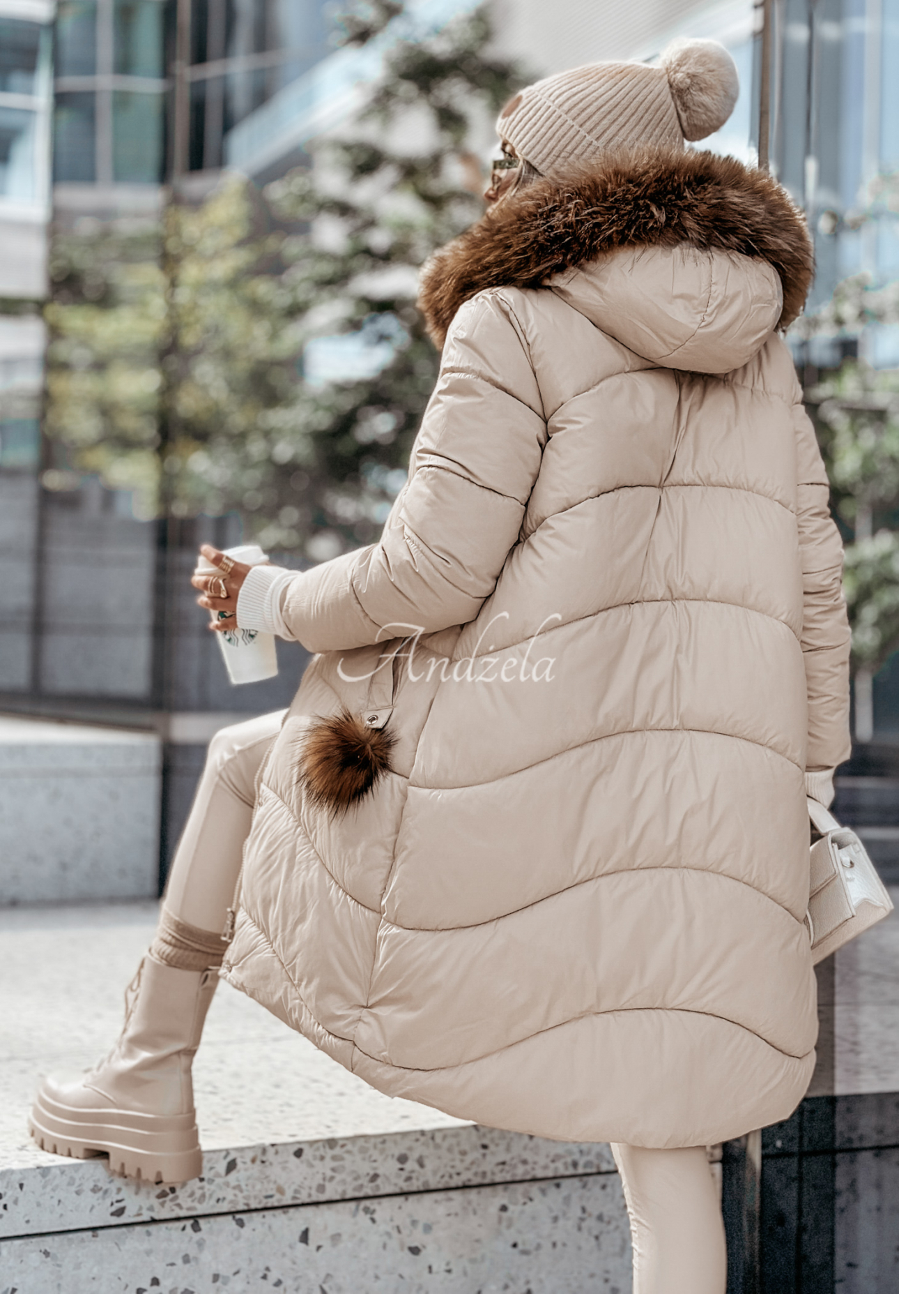 Long quilted jacket with fur Snow Offense beige