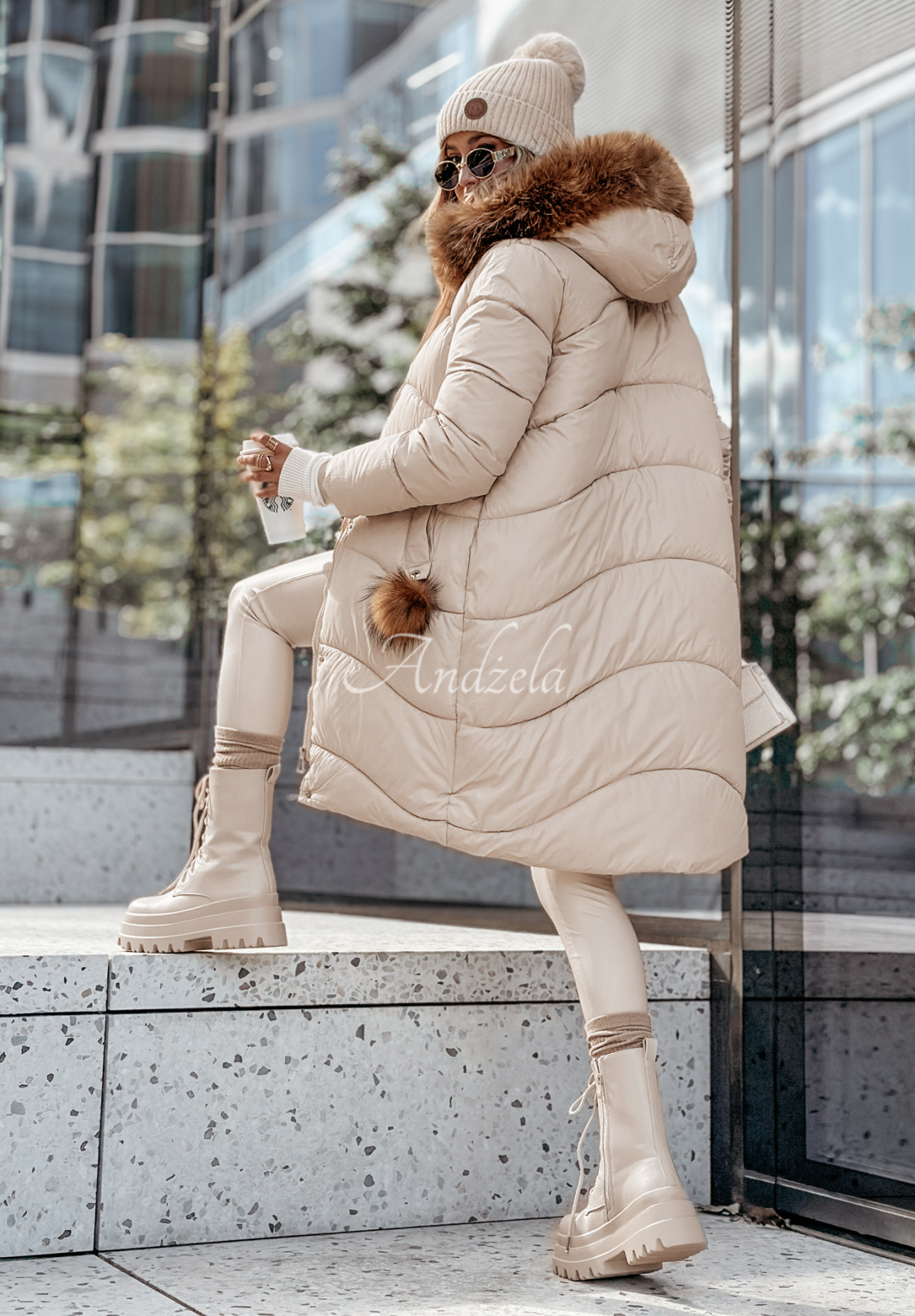 Long quilted jacket with fur Snow Offense beige