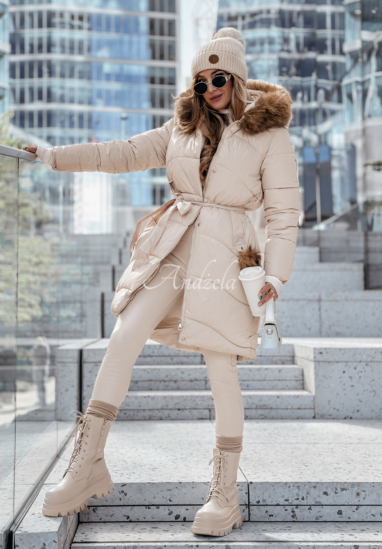 Long quilted jacket with fur Snow Offense beige