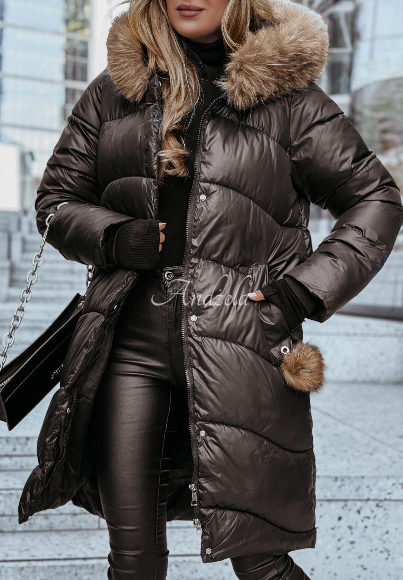 Long quilted jacket with fur Snow Offense black