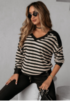 Bluzka w paski z koronką Lace & Stripes czarno-beżowa