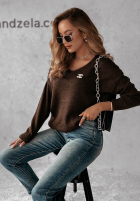 Sweter z dekoltem Caffe Latte czekoladowy