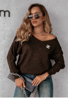 Sweter z dekoltem Caffe Latte czekoladowy