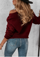 Sweter z dekoltem Caffe Latte burgundowy