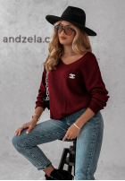 Sweter z dekoltem Caffe Latte burgundowy